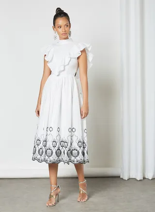 Embroidered Midi Dress White 