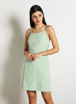 Women'S Casual Knee Length Straps Floral/Plain Basic Dress Green 