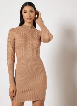 Cable Knit Jumper Dress Oatmeal 