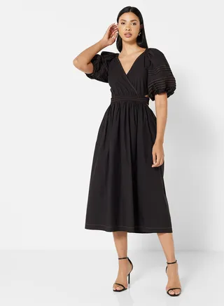 Cut-Out Detail A-Line Dress Black 