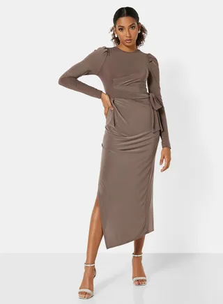 Drape Detail Dress Brown 