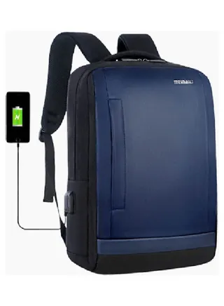 Business Waterproof Laptop Backpack Built In Usb Port Headphone Jack Blue 