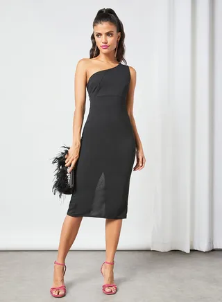 One Shoulder Midi Dress Black 