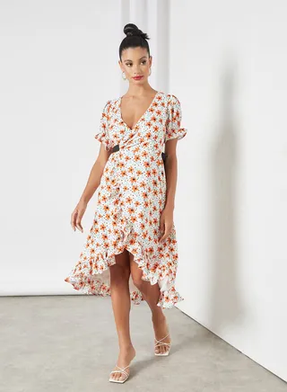 Floral Print Wrap Dress Multicolour 