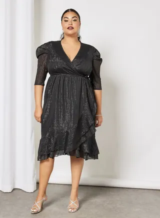 Curve Plunge Neck Dress Black 