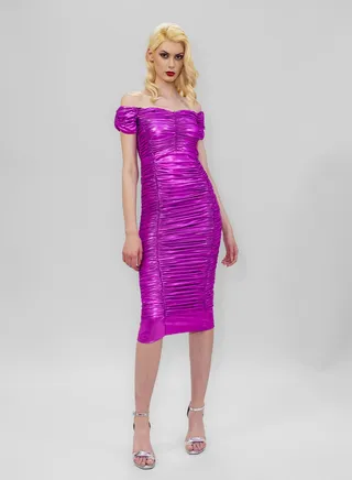 Midi Shiny Pink Stretch Dress 
