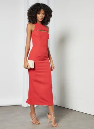 Cut-Out Midi Dress Red 