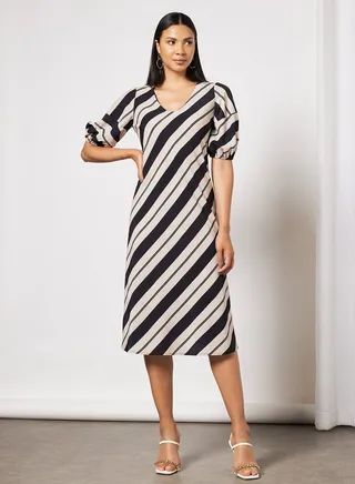 V-Neck Midi Dress Multicolor 