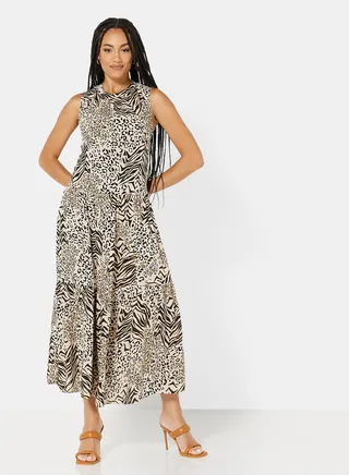 Animal Print Dress Brown 