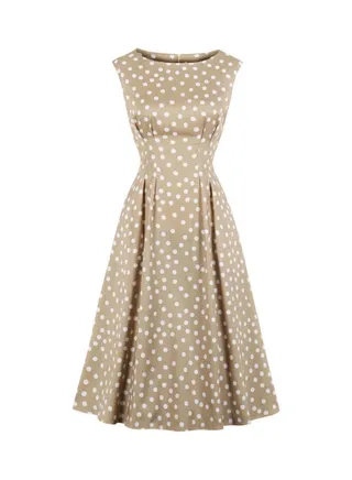 Polka Dot Print Dress Beige/White 