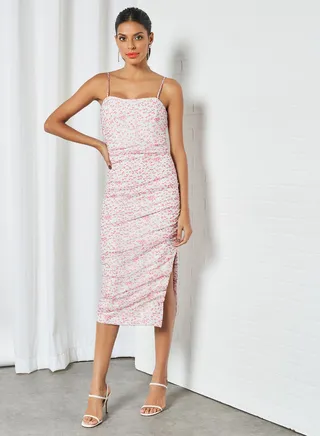 Strappy Floral Print Dress Pink 