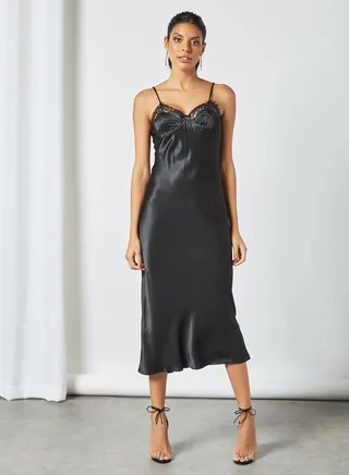 Lace Trim Slip Dress Black 
