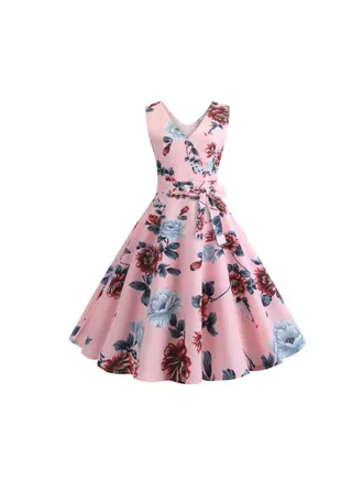 Printed Elegant Midi Dress Pink 