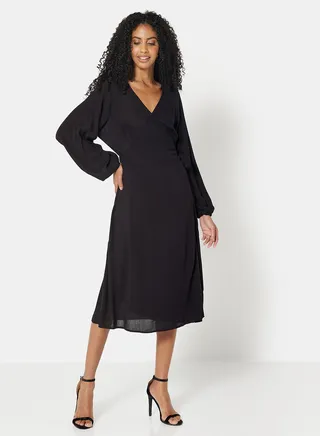 Solid Wrap Dress Black 