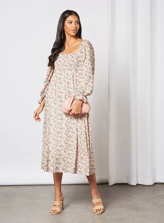 Floral Print Midi Dress Multicolor 