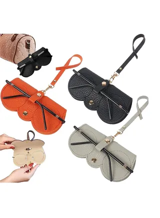 Soft Leather Sunglasses Bag, 3Pcs Portable Outdoor Travel Sunglasses Bag with Button Clip Wrist Strap, Leather Glasses Pouch, Glasses Protective Case for Travel, Beach, Picnic (3 Colors) 