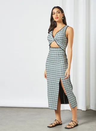 Checkered Cut-Out Detail Dress Multicolour 