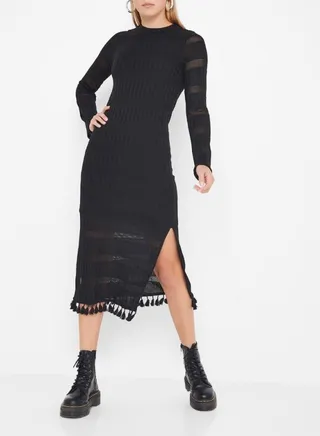 Tassel Detailed Midi Dress Black 