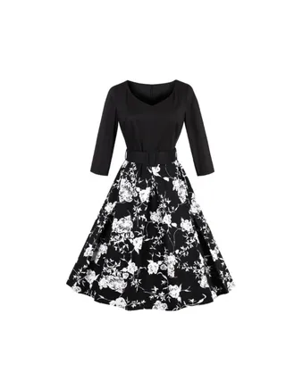 Printed Elegant Midi Dress Black/White 