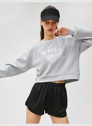 Printed Crop Sport Sweatshirt Modal Blended