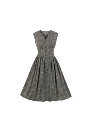 Printed Elegant Midi Dress Grey 