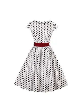 Polka Dot Elegant Dress White/Black/Red 