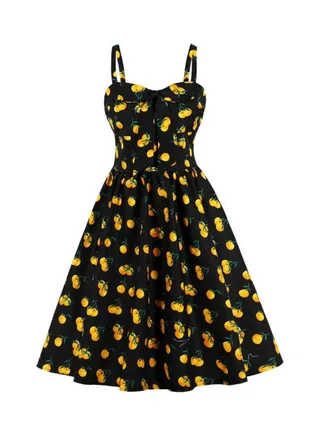 Printed Midi Dress Black/Yellow 
