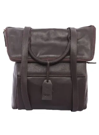 Solid Pattern Fold Over Backpack Brown 