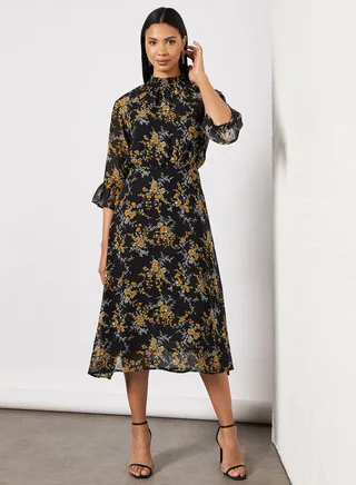 Flower Print Midi Dress Multicolour 