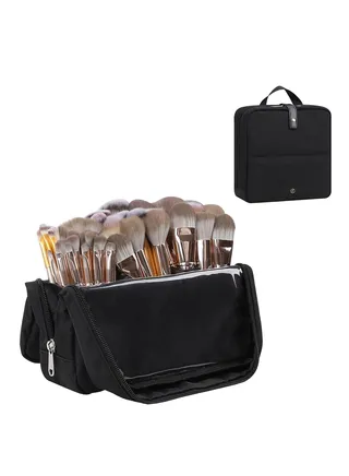 Travel Makeup Brush Case Organizer Stand-up Makeup Brush Bag Brush Holder with Adjustable Dividers, Travel Makeup Brush Stand Portable Foldable Professional Artist Storage Bag 
