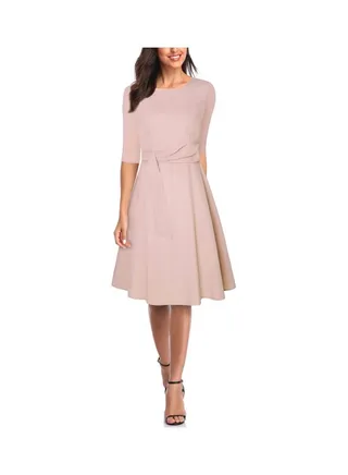 Solid Flare Midi Dress Apricot 
