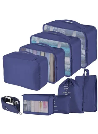 Packing Cubes for Suitcase, 8 Pcs Suitcase Organiser Bags, Travel Organiser, Hand Luggage Value Set (Navy) 