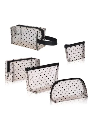 5 Pieces Heart Mesh Makeup Bags Set Portable Travel Toiletry Travel Makeup Organizer Cosmetic Bags for Women Girls Small Items Storage Organizer for Home Office Travel 