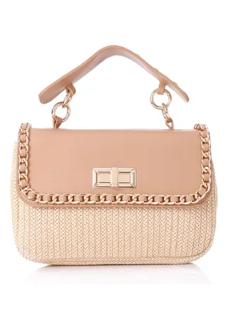 Studded & Chain Outlined Closure Flap Handbag 