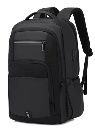 Rl-2215 Casual Laptop Unisex Travel Professional Waterproof USB Port Backpack Bag - Black 