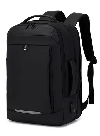 Rl-2218 Waterproof Backpack With A Bag Expansion Zipper And A USB Port - Black 