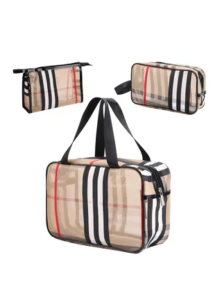 3 Pack Makeup Bag Travel Cosmetic with Zipper Handle Waterproof Toiletry Portable Organizer Storage Set for Women and Girls Khaki 