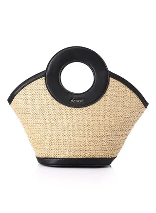 Circular Handle Casual Braided Straw Handbag 