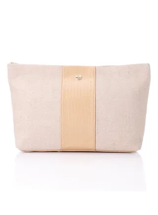 Vertical Leather Detail For Linen Simple Pouch 