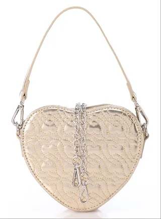 Stitched Hearts Allover Heart Shapped Top Handle Bag 