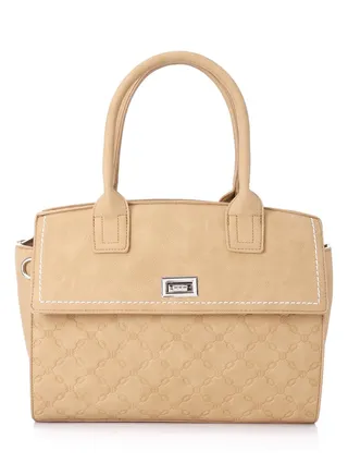 Multi-Patterned Double Closure Black Leather Hand Bag 