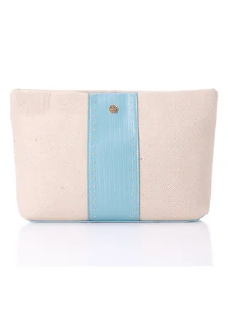 Vertical Leather Detail For Linen Simple Pouch 