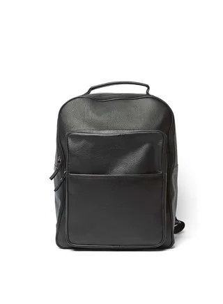 Luxury Logo Embellished Genuine Leather Backpack With Front Metal Zippers 