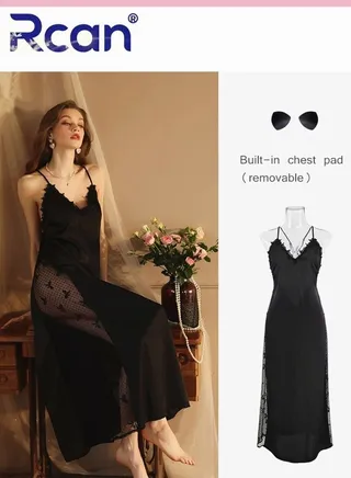 Fashion French Style Palace Embroidered Jacquard Lingerie For Women's Home Underwear Soft Satin Backless Sling Ladies Boudoir Dress V neck Sleepwear Plus Size Nightdress Cute Babydoll 