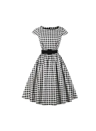 Checked Elegant Midi Dress Black/White 