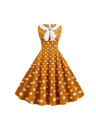 Polka Dot Retro Dress Mustard/White 