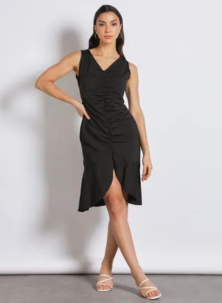 Women's Sleeveless V Neck Party Madi Dress Black 