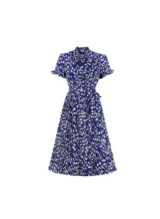 Elegant Printed Midi Dress Blue/White 