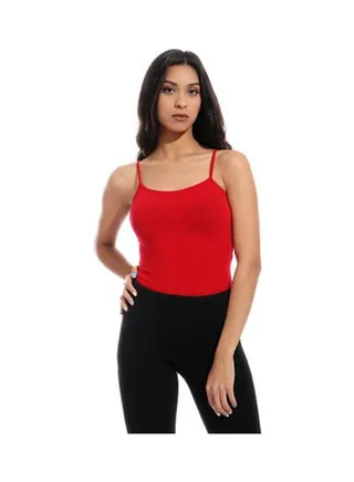 Cotton Stretch Plain Spaghetti Top Red 