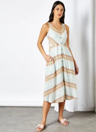 Patterned Midi Dress Green 